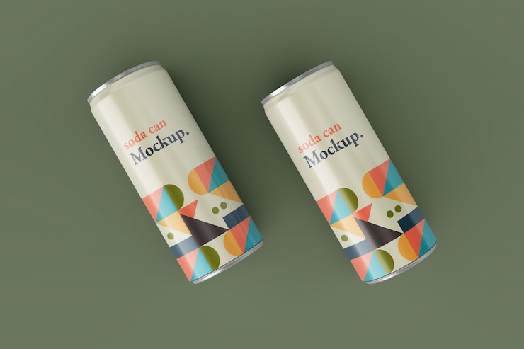 PSD realistic thin metallic soda can mockups design