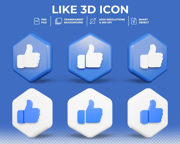 PSD realistic thumbs up or like sign 3d icon