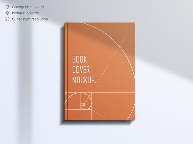 Copertina del libro con vista dall'alto realistica con mockup di sovrapposizione di ombre