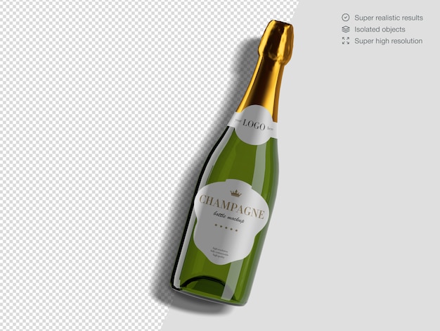 Realistic top view champagne bottle mockup template