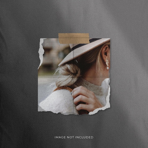 realistic torn photo frame mockup for social media post
