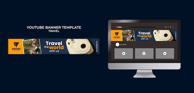 PSD realistic travel template youtube channel art design