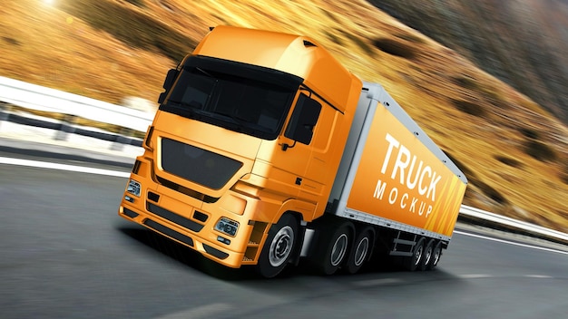 PSD realistic truck mockup on the side of the road