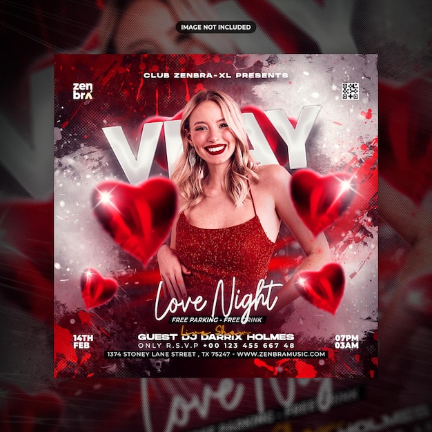 PSD realistic valentines day party flyer social media post and web banner