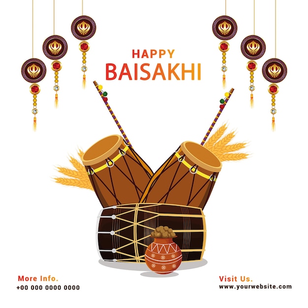 PSD realistic vector illustion of happy baisakhi