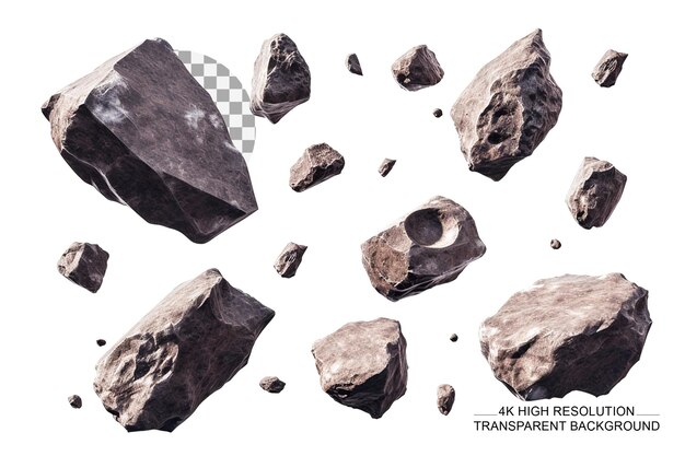 투명한 배경에 있는 돌로 된 소행성 벨트의 현실적인 터 일러스트레이션