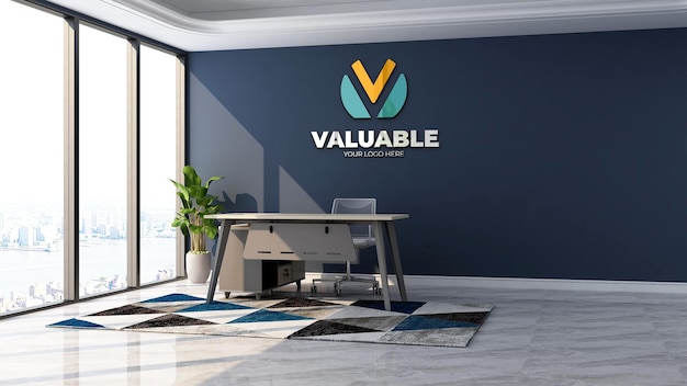 Realistic wall logo mockup in the office manager room