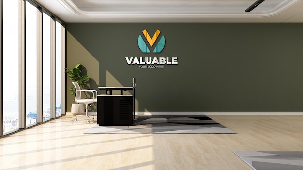 realistic wall logo mockup in the office manager room