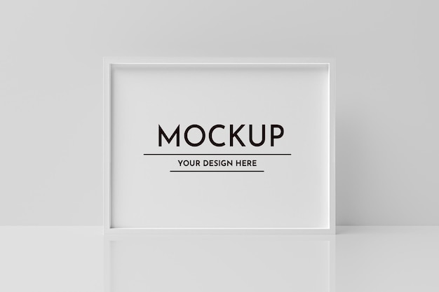 Realistic White Blank Landscape Photo Frame Mockup Desk 3D Picture Frame Premium Psd