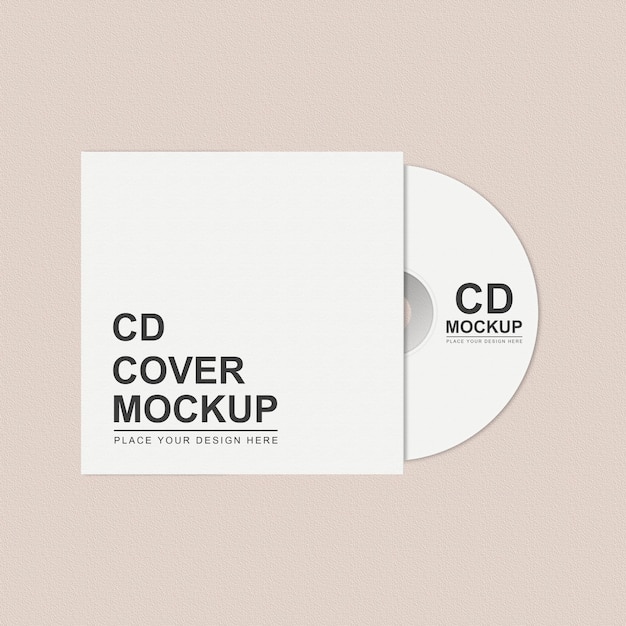 PSD リアルな白い cd とカバーのモックアップ フラットレイ 紙のカバーを上から見たシンプルな cd モックアップ
