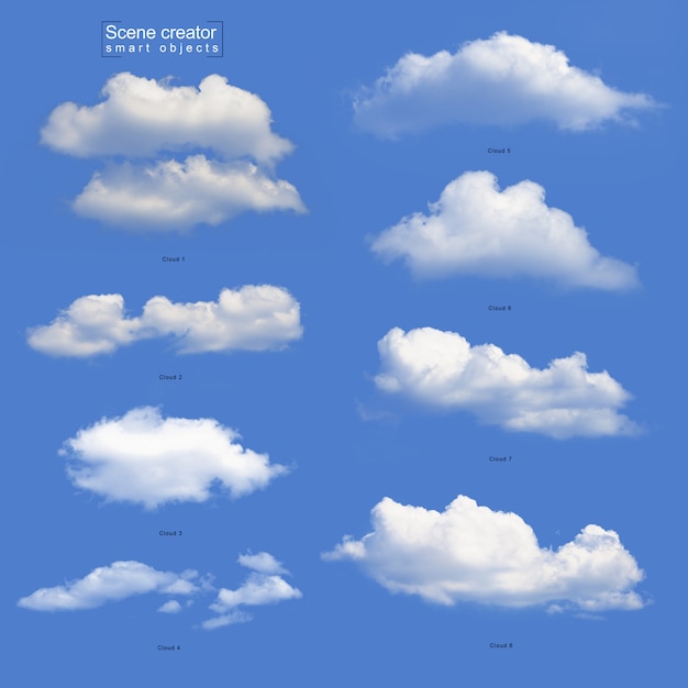 PSD realistic white cloud set