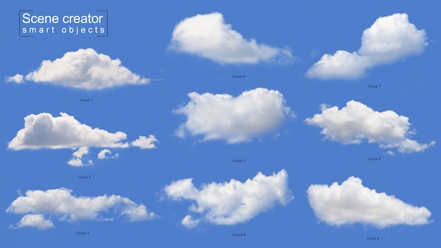 PSD realistic white cloud set