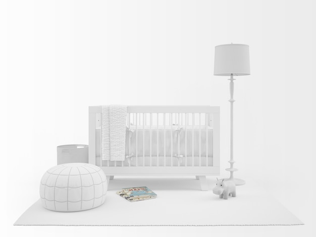 realistic white cradle with decor elements isolated on white