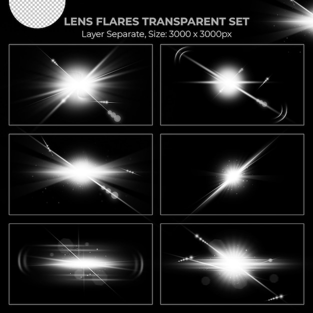 PSD realistic white lens flare lights effect collection