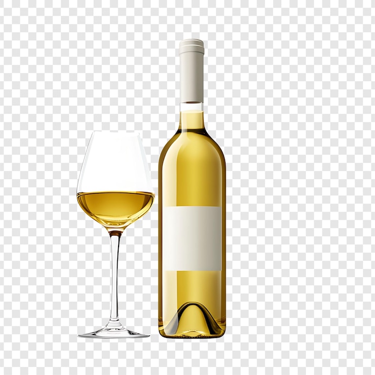 PSD realistic white wine bottle and glass png highquality transparent background