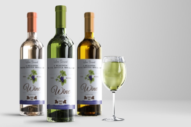 Realistic wine bottle label mock-up