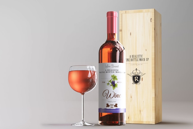 Realistic wine bottle label mock-up