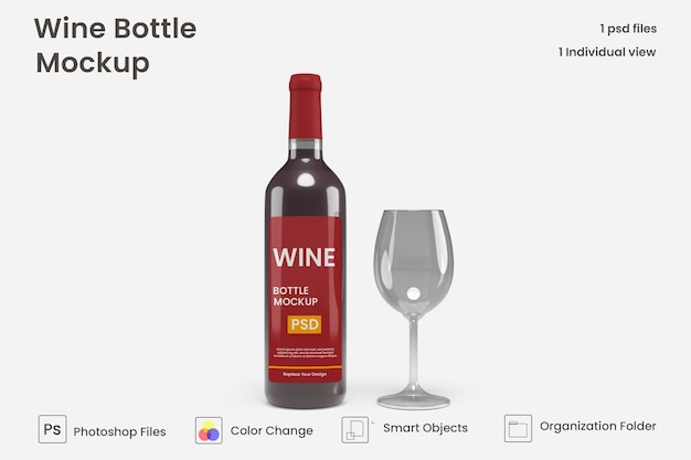 Realistic wine bottle label mockup 