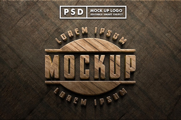 Logo in legno realistico mock up premium psd