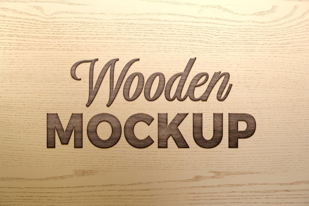 PSD realistic wood logo mockup design