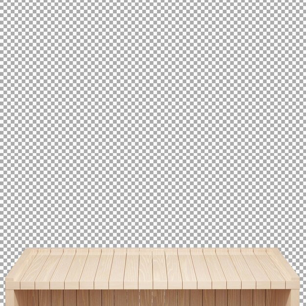 PSD realistic wood table top front view 3d render isolated