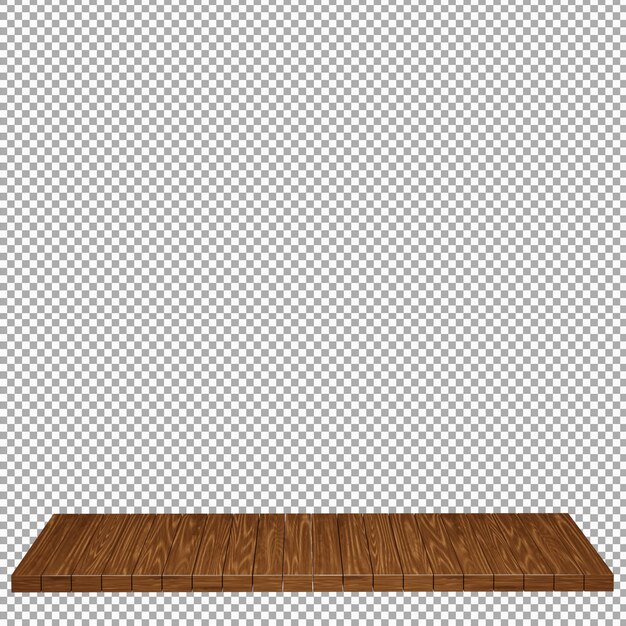 Realistic wood table wood board top front view 3d render isolated