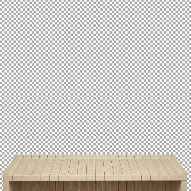 Realistic wood table wood board top front view 3d render isolated