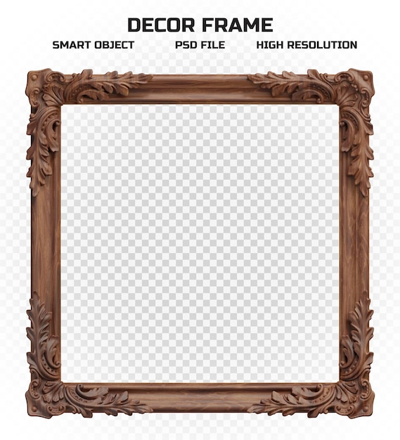 PSD realistic wooden border frame in high resolution for picture decoration