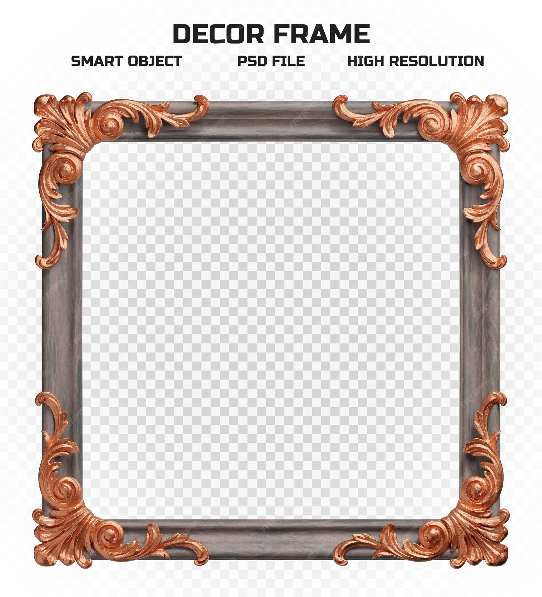 Premium PSD Realistic wooden border frame with copper pattern in high