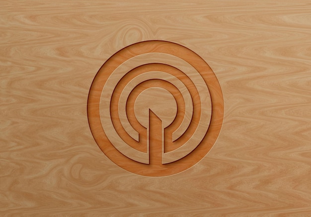 Mockup di logo in legno realistico con sfondo colorato