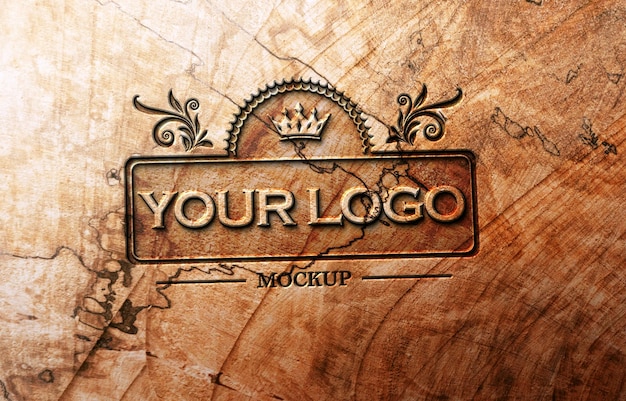 PSD realistic wooden logo mockup