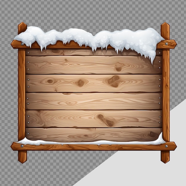 PSD realistic wooden signboard covered with snow png isolated on transparent background