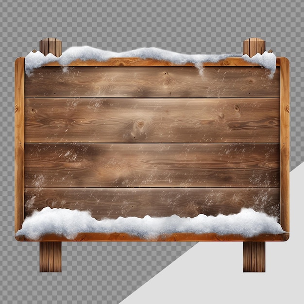 Realistic wooden signboard covered with snow png isolated on transparent background