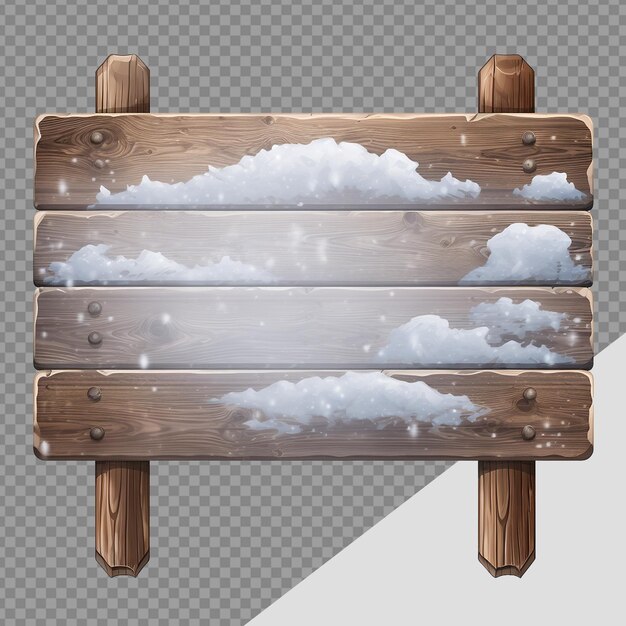 PSD realistic wooden signboard covered with snow png isolated on transparent background