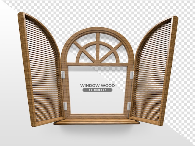 PSD realistic wooden window in 3d render