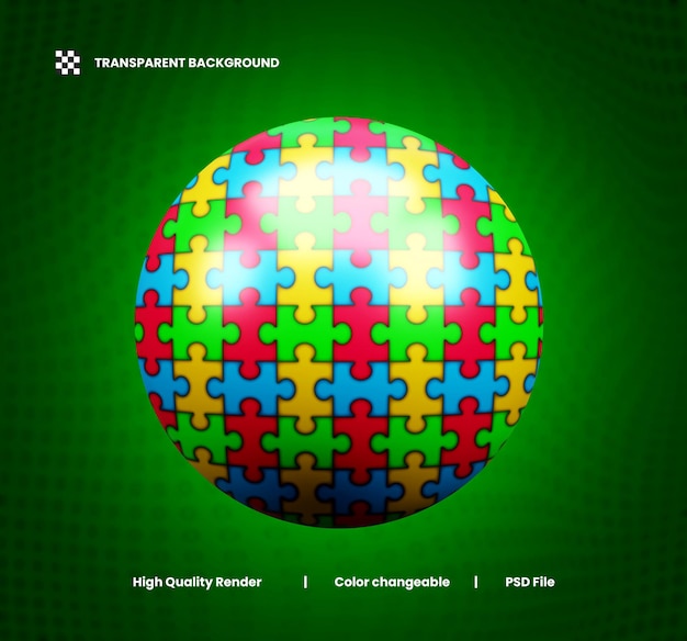 PSD realistic world autism awareness day 3d illustration or world autism awareness day 3d icon