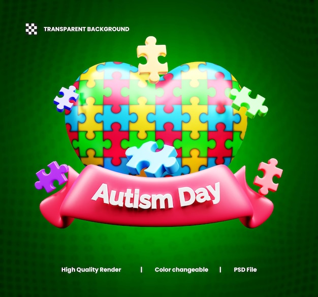 realistic world autism awareness day 3d illustration or world autism awareness day 3d icon