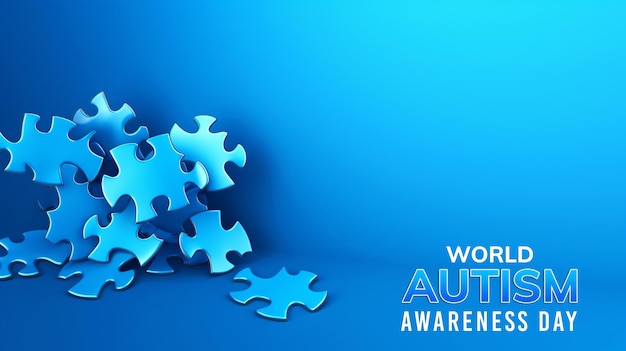 realistic world autism awareness day banner and background psd