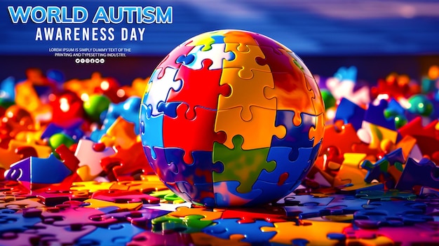 Striscione e sfondo realistici della giornata mondiale della consapevolezza sull'autismo.