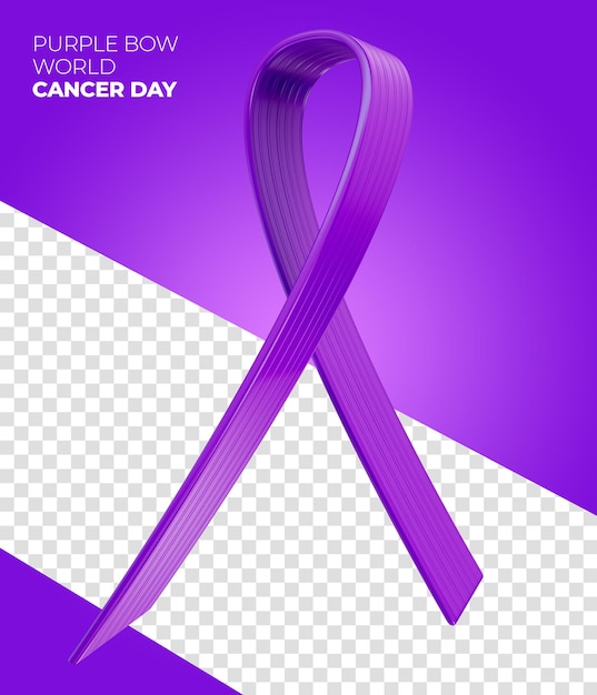 PSD realistic world cancer day 3d ribbon purple for social media post