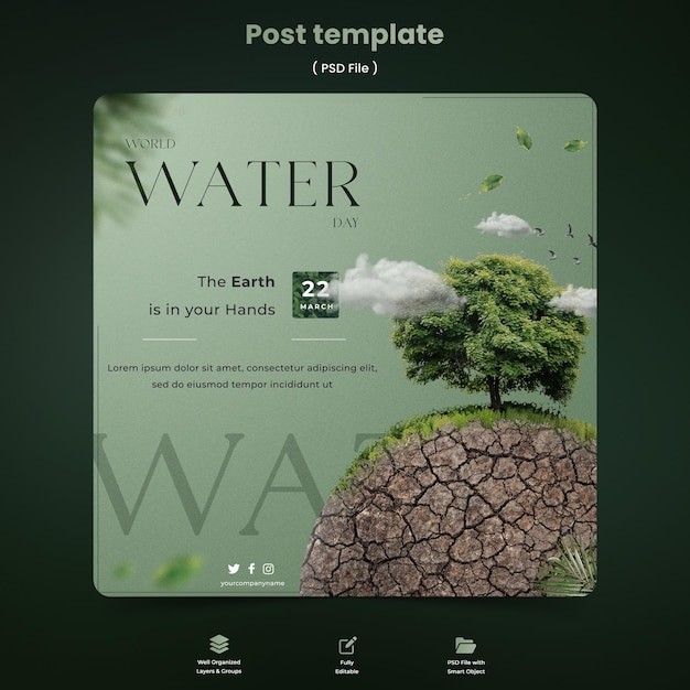 Realistic world water day social media promo template