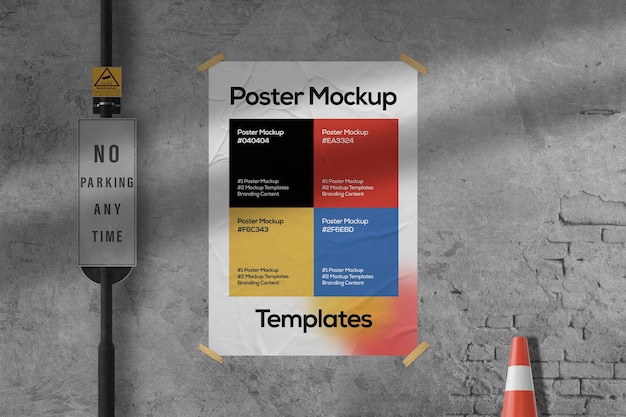 PSD mockup di poster rugoso realistico su sfondo di muro di cemento