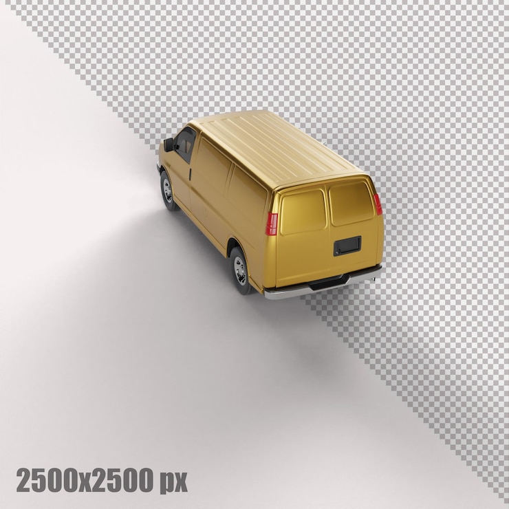 PSD realistic yellow cargo van in 3d render