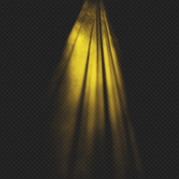 Реалистичный эффект желтых световых лучей, изолированных на прозрачном фоне