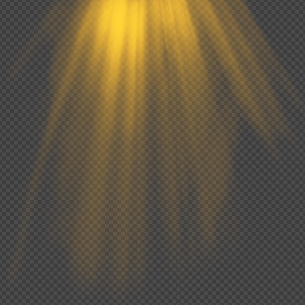 PSD realistic yellow light rays effect isolated on transparent background sunlight realistic effect