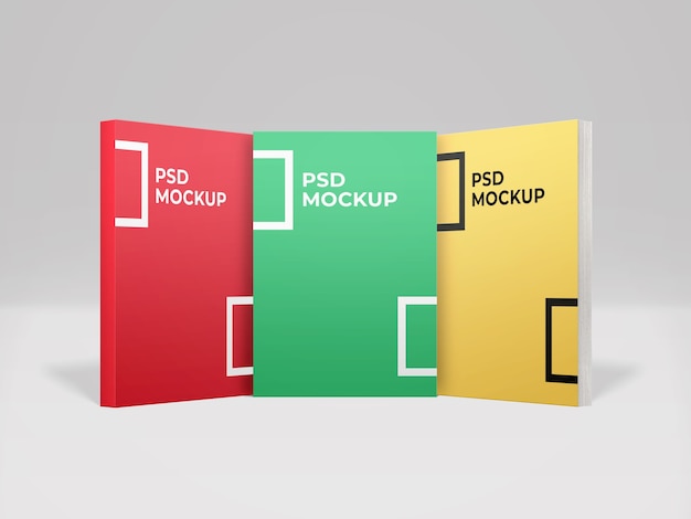 Realistisch 3-boek softcover mockup vooraanzicht