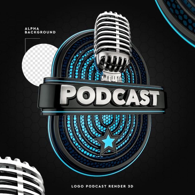 PSD realistisch 3d podcast-logo met microfoon