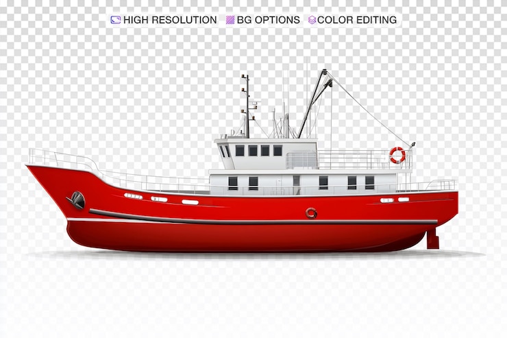 PSD realistisch 3d vrachtschip op een eenvoudige witte achtergrond