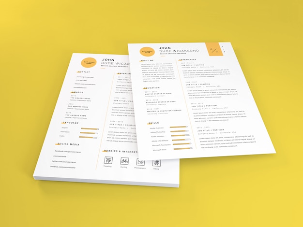 Realistisch briefformaat Curriculum Vitae Mockup Tempate