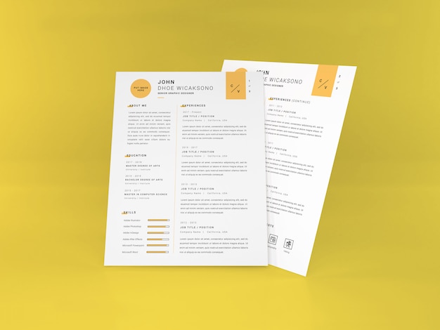 Realistisch briefformaat curriculum vitae mockup tempate